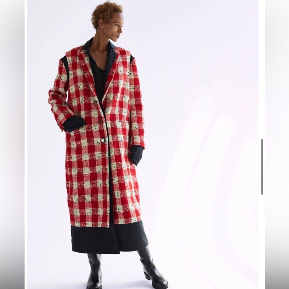 MARNI
Layered Checked Wool-blend Coat In Red